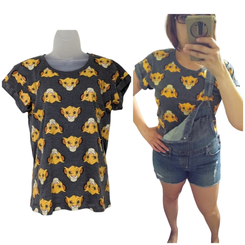 Disney Lion King T-shirt Simba Print Short Sleeve Tee Charcoal Gray Medium